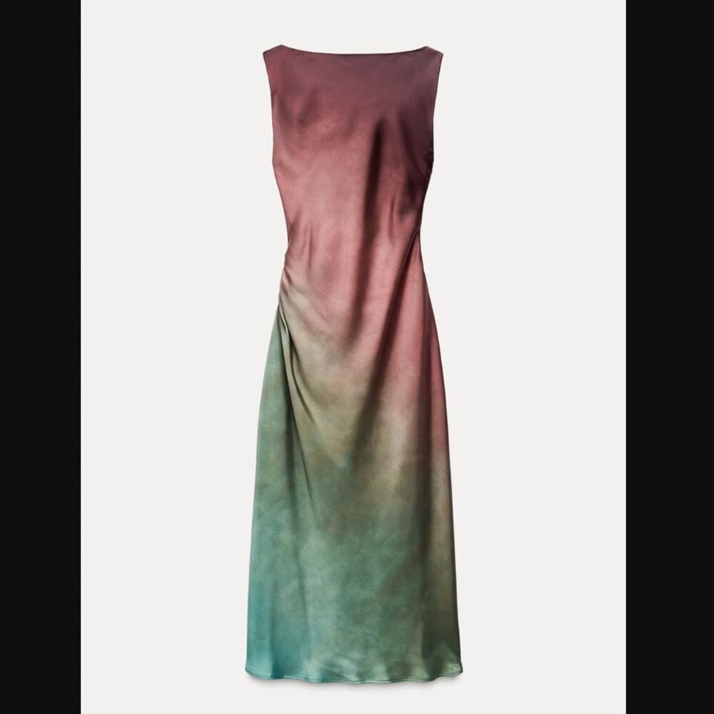 Zara Burgundy and Teal Gradient Midi Dress - Picture 3 of 11